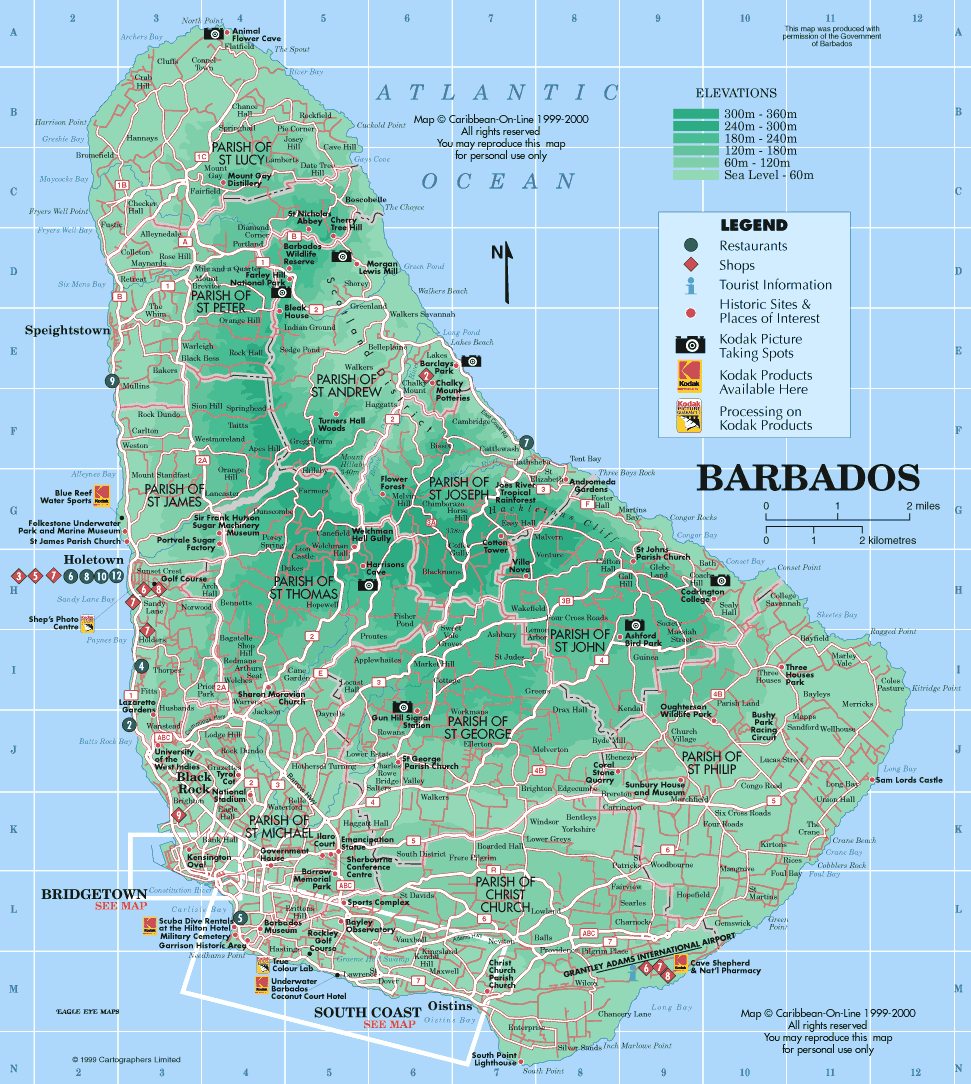 carte touristique de la barbade